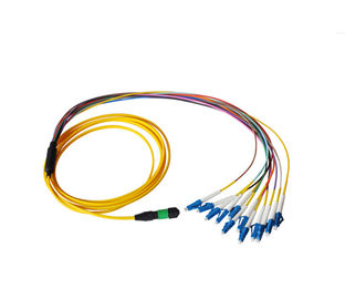 Beli 8 core MPO fiber Cable single mode PVC / LSZH MPO- LC mengeluarkan kabel patch serat optik online manufacture