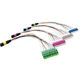 Beli 12 Fibers Fan Out MTP MPO Cable OM3 / OM4 Untuk Kaset Interkoneksi online manufacture