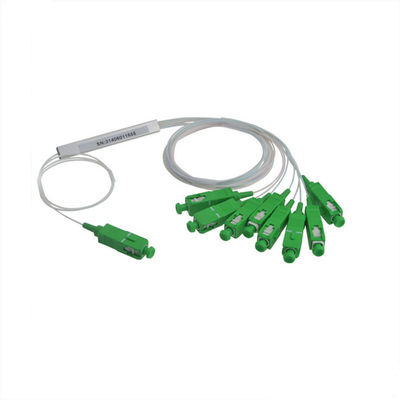 Beli Steel Tube Input 250μm Fiber Optic PLC Splitter dengan 1x8 SC/APC Green Connector untuk aplikasi mode tunggal online manufacture