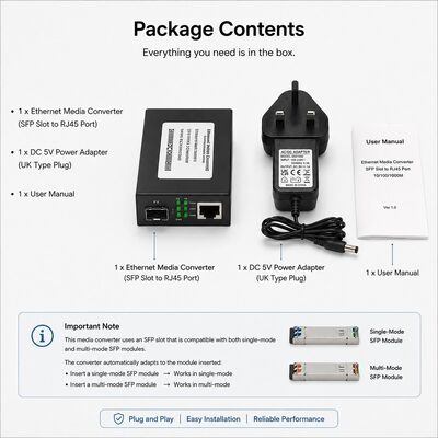 Beli Konverter Media Gigabit SFP untuk 10/100/1000Base-T ke 1000Base-SX dengan Jarak Transmisi 550m pada Serat Multimode (MMF) OM2/OM3 online manufacture