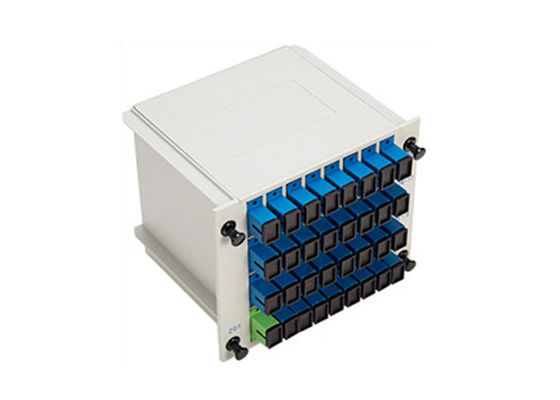 Beli Pemisah Serat Optik PLC Tipe Plug-in 1x32 dengan Konektor SC untuk Sistem FTTX online manufacture