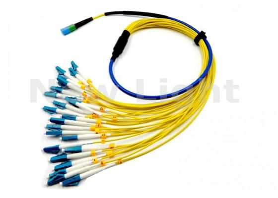 24 Core MPO-LC Cross Connected Single Mode Fiber Optic Patch Cord dengan panjang opsional