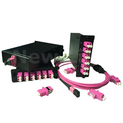 1U Rack Mount MPO Cassette Module dengan 144 Core OM3 Multimode Fiber Optic Distribution Frame