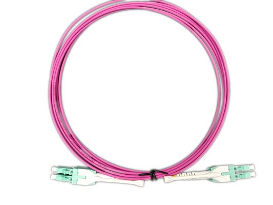 LC Unitboot OM4 Magenta Duplex Optical Fiber Patch Cord dengan Panjang yang Dapat Dikustomisasi
