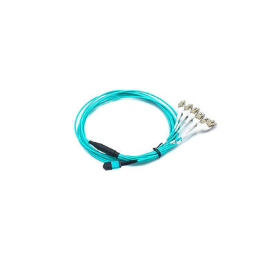 Kabel Serat Optik LSZH MPO MTP Breakout Warna Aqua Panjang yang Disesuaikan untuk Transmisi Data Berkecepatan Tinggi