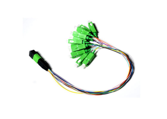 0.9mm 12 Fiber Fan Out Optic Patch Cord MPO MTP Kabel dengan Panjang yang Dapat Dikustomisasi