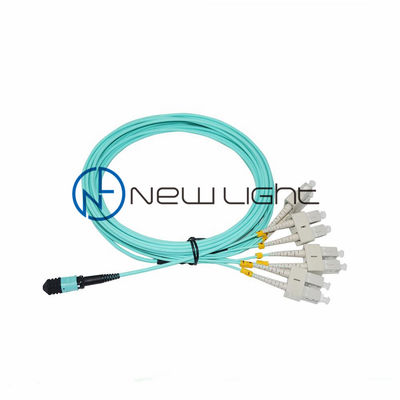 Kabel Serat Optik Multimode MPO Female ke 4 DX SC OM3 dengan Jaket LSZH Kabel Trunk MPO