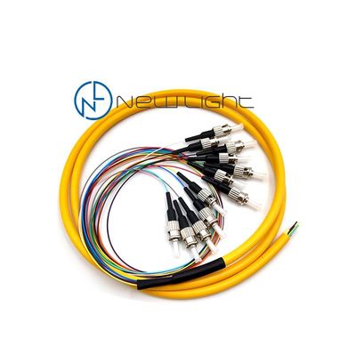 1m LSZH 12 Strand Single Mode Fiber Optic Pigtail Kabel dengan Konektor FC UPC/APC